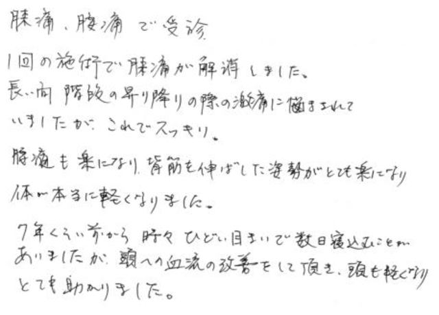 122 女性 60代 膝の痛み 腰痛 頭が重い