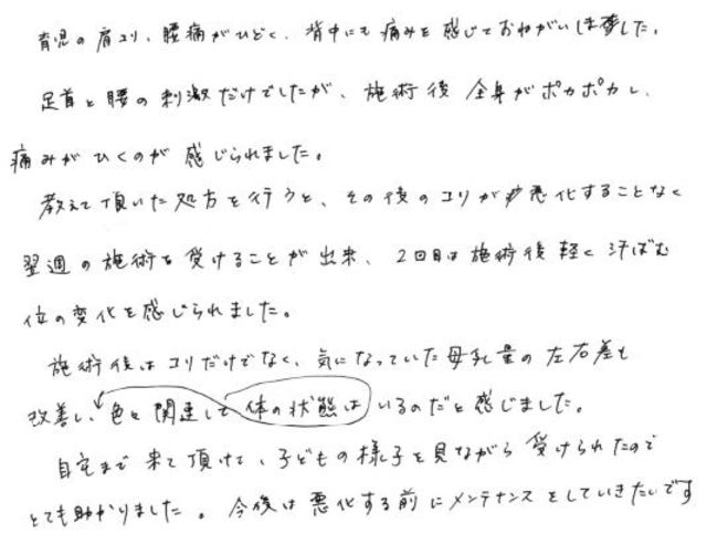 29 女性 30代 腰痛 背中の痛み 産後 出張