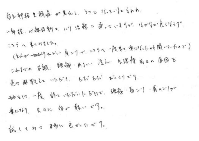 56 女性 40代 自律神経失調症 鬱 体調不良 頭痛 めまい 冷え 生理痛