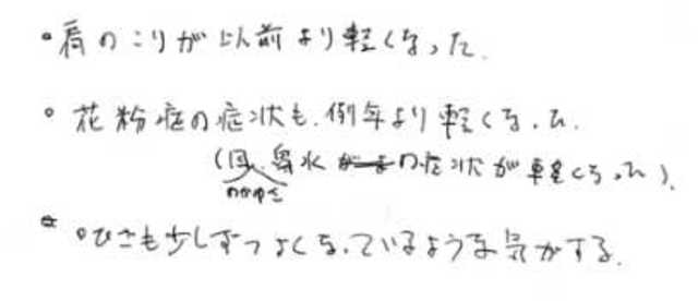 362 男性 40代 肩こり、花粉症、膝の痛み