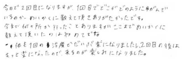 385 女性 20代 体の歪み、ＸＯ脚、首こり、肩こり、腰痛、膝の痛み