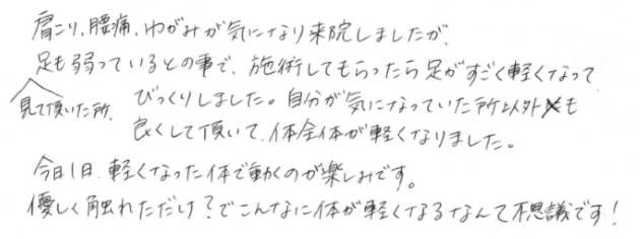 485 女性 30代 肩こり、腰痛、歪み